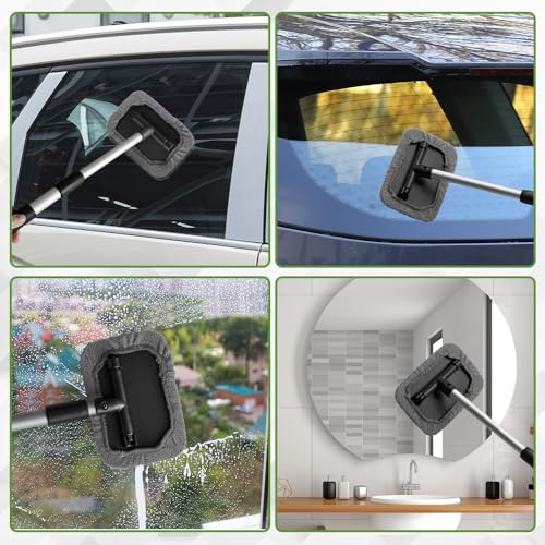Windshield Cleaning Tool, Car Cleaning Window Tool, Car Window Cleaner with Unbreakable Extendable Handle and Microfiber Cloth, Scratch-Free Car Cleaning Brush for Auto Glass Wiper (Gray) - color: Gray