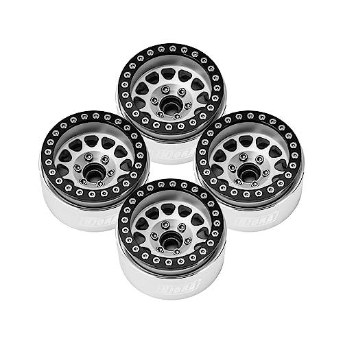 INJORA 1.9 Beadlock Wheel Deep Dish Negative Offset 10.4mm Wheel Rim for 1/10 RC Crawler Auto Axial SCX10 90046 AXI03007 TRX4 VS4-10 Gen8 MST CFX(Black&Sliver) - color: Black&silver