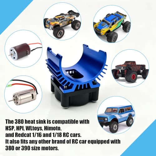 Aluminum 380/390 Motor Heatsink Cooling Fan with Y Cable Dupont Fits for 16101 16102 16103 16104 16106 16201 SCY JJRC C8805 MJX HBX HSP Wltoys Himoto Redcat 1/16 1/18 RC Car (Blue) - style: Blue