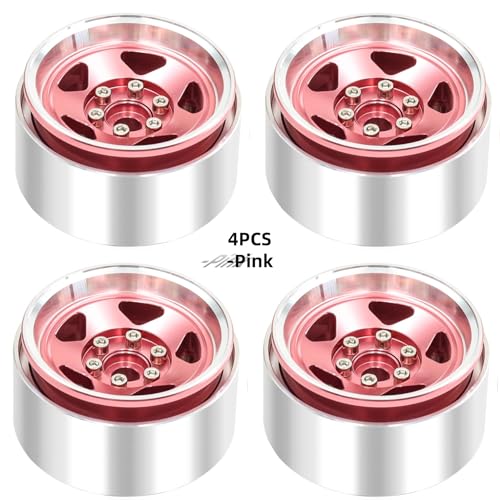1.9 Beadlock Wheels, 4pcs Aluminum RC Rims with Positive Offset 12mm Hex for 1/10 RC Crawler Axial SCX10 II III 90046 AXI03007 Traxxas TRX4 TRX6 Redcat Gen8(Five models-Pink) - color: Five models-Pink