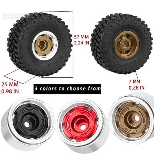 RC 1.0 Wheels and Tires for 1/18 TRX4M,1/24 SCX24 RC Crawler Car,RC Aluminum Wheel Rims & Rubber Tires w/Foam Inserts,RC 1.0 Off Road Buggy Rally Wheels and Tires,Red - color: Red - (4pcs Bailuchi Tires)