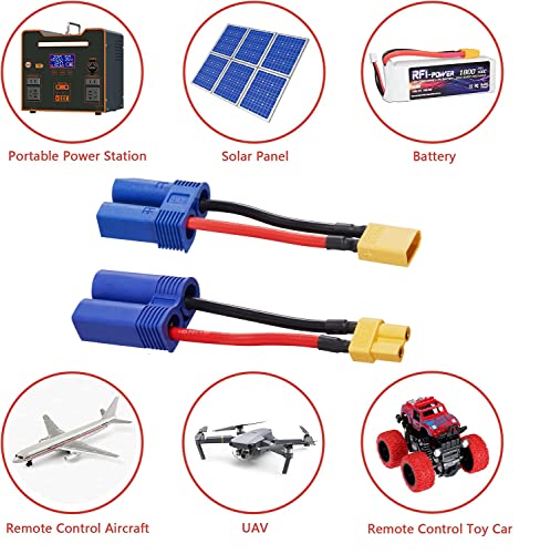 XT30 to EC5 Adapter ec5 to xt60 16AWG Connector (4 Pack) | for RC FPV Drone Car Lipo Battery Charger ESC - size: XT30-EC5