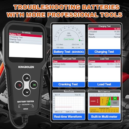 KINGBOLEN BM520 6V 12V 24V Car Battery Tester | Battery Load Tester Accurate Digital Auto Battery Analyzer Cranking and Charging System Tester for Cars Trucks SUV - style: BM520 battery tester