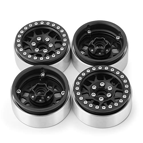 RCLIONS Aluminum Metal 1.9" Beadlock Wheels Rims for 1/10th Rock Crawler Car Axial SCX10 D90 TRX4 -Pack of 4pcs/1 Set (Matte Black) - color: Matte Black