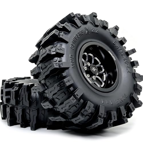 HOBBYSOUL 5.47'' Tall Mud Slingers X 2.2 beadlock Wheels and Tires 4-Pack | -11mm negative offset black beadlock wheel rims,T8 Compound Tire, For 1/10 RC Crawlers Truck Upgrades - color: Black, size: 139mm / 5.47inch Tall