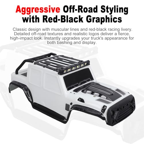 RC Car Replacement Body Shell RC Truck Body Shell Car Cover Pins LED Light Set Thick PC Red Black Racing for SCY16103 16103PRO 1/16 (White) - color: White
