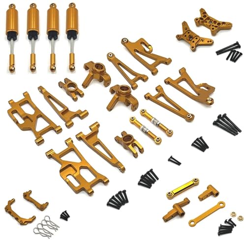 Rc Swing Arms For MJX For Hyper Go 14210 14209 Metal Steering Cup Upper Lower For Swing Arm Set Shock Tower Bracket Body Post RC Car Parts(Gold) - color: Gold