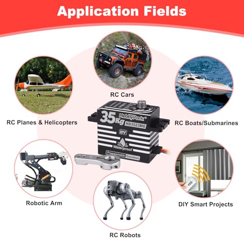 HobbyPark Waterproof 35kg High Torque Servo Motor Coreless Motor Metal Gear Digital Servo Stainless Steel Gear for RC Crawler RC Car RC Truck Buggy Bashing Basher Aluminum Case Control Angle 180°