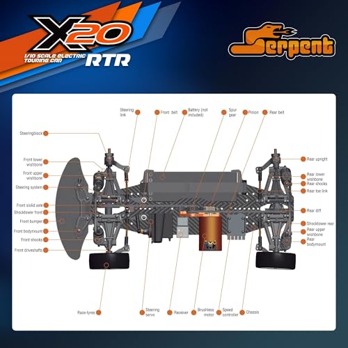 Serpent X20 1/10 RC Touring Car RTR, 4WD Fast Electric RC Car | with Brushless Motor, Carbon Fiber & CNC Aluminum Parts, High Speed, Batteries and Charger Not Included (Orange) - color: Orange