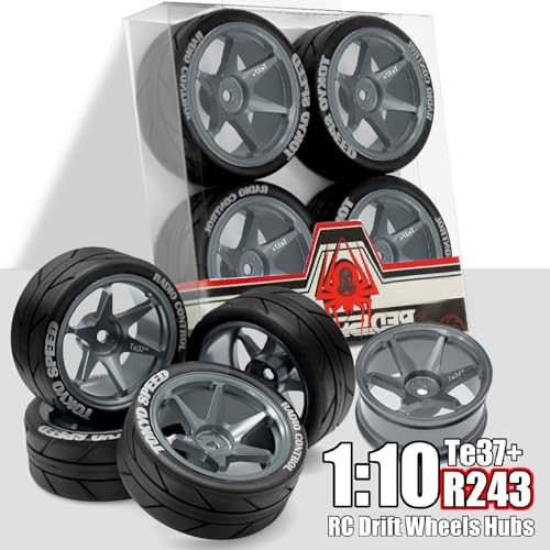 REDSPIDER 12mm Hex RC Wheels and Tires Metal Wheel Rims OD2.56'' RC Rally Racing Tyres for Tamiya TT01 TT02 XV01 TA06 A959 PTG2 HPI KYOSHO PTG2 Traxxas 1:10 Street Touring Drift Car (Titanium) - color: Titanium
