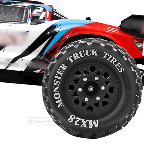 RC Wheels and Tires for 1/10 RC Scale Car,Rustler Stampede Hoss,Arrm a Granite Vorteks Big Rock 3S,MX28 2.8" Truck Tires and Wheels w/ 12mm/14mm Hex,4pcs,Black - color: Black(4pcs)