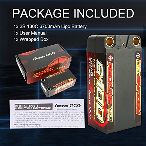 Gens ace Redline Drag Racing Series 130C 6100mAh 7.4V 2S2P HardCase Shorty Lipo Battery