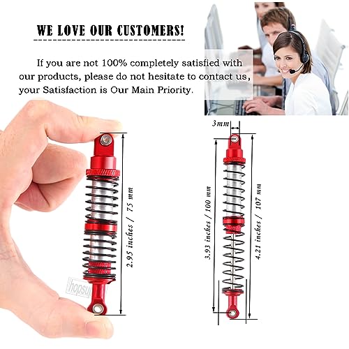 100mm Front Rear Shocks Absorber Damper Upgrades for 1/10 RC Hobby Cars,4PCS 7075 Aluminum Full Metal RC Shocks Absorber,Red - size: 100 MM (3.94 in)