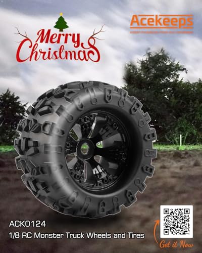 4-Pack 1/8 Monster Truck Tires 3.8 Tires Mounted 17mm Hex Solid 6-Spoke Wheels OD 170mm for 1/8 Arrma 6S Traxxas Summit ERveo Redcat HPI JLB Cheetah RC Off-Road Car (Front and Rear)