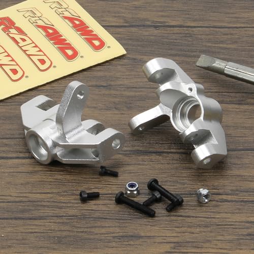 RCAWD Aluminum Steering Spindle Set Steering Blocks LOS234013 for 1-10 Losi Hammer Rey Rock Rey Upgrade Parts (Silver)