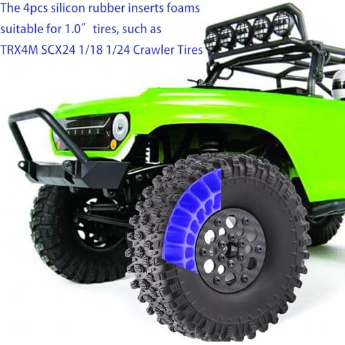 4PCS Silicone Rubber Inserts Foam for 58-64mm (2.4” OD) 1.0 Tires, RC Car Tire Inserts for TRX4M SCX24 1/18 1/24 Crawler Tires (Blue) - color: Blue