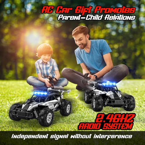 BLUEJAY Remote Control Car, 2.4GHz High Speed 33KM/H RC Cars Toys | 1:12 Monster RC Truck Off Road with LED Headlight and Rechargeable Battery Gifts for Adults Boys 8-12 - color: Metal Silver