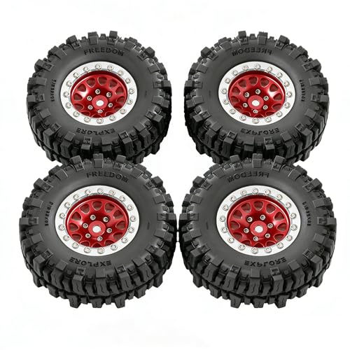 REDSPIDER RC 1.3inch Beadlock Wheels and Crawler Tires 64mm * 26mm Mud Slingers X Super Soft Sticky Tyres For RC 1/24 1/18 Scale Crawler TRX4M SCX24 FCX24 FCX18 (Red) - color: Brown