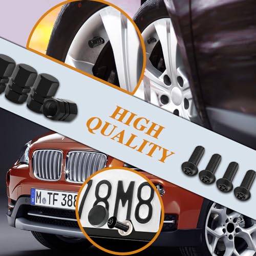 4Set Anti Theft License Plate Screws, License Plate Fasteners, Stainless Steel License Plate Screws with Tire Valve Caps, Car Accessories Security Bolts Fasteners for Front Rear Frame Holder Mounting - color: style 2