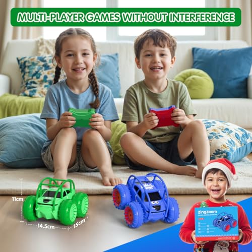 Remote Control Car, Fast Direct Charging RC Cars Amphibious Rechargeable Stunt Car 360° Rotating LED 2.4Ghz 4WD All Terrain Water-Resistant Toy Christmas Birthday Gift for Kids Boys - color: Green
