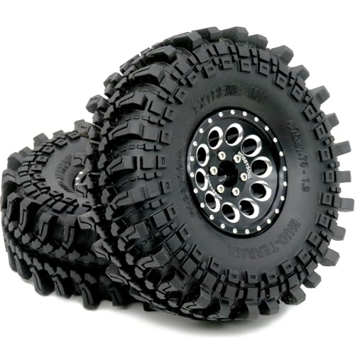 1.9 Tires Height 4.75" (121mm) Mounted on 1.9 Beadlock Wheels Black Fit 1/10 Crawler Redcat Gen8 Traxxas TRX-4 Tamiay CC01 Axial SCX10 Mud Crawler Badland Terrain, (4-Pack, Assembled) - color: Black