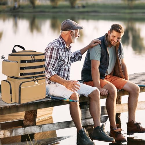 MATEIN Fishing Backpack, Tackle Storage Bag with Rod Holders & Cooler | Water Resistant Fishing Bag Fits 4 3600 Trays, Large Wide Open Tackle Box Backpack, Gifts for Fishermen - color: Khaki - Large