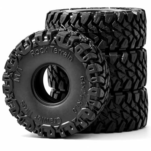 1.0 RC Crawler Tires 64x24mm, 4PCS Soft Sticky Rubber Tires with Foam Inserts for 1/24 1/18 Mini Crawlers, Fits Axial SCX24, Traxxas TRX-4M, FMS FCX24 FCX18, Rock Mud Trail Tire Set