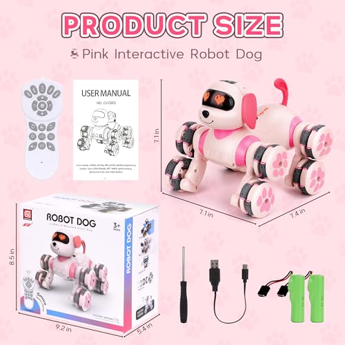 HuiJuKeJi Smart Interactive Robot Dog Toy - Easy Programmable Remote Control Robotic Pet with Gesture Sensing 8WD 360° Stunts, LED Eyes Dancing & Music RC Cars, Birthday Gift for Kids Ages 3-8