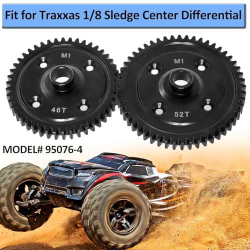 Hardened Steel Spur Gear 46T M1.0 for Traxxas 1/8 Sledge Monster Truck, Machined Steel Upgraded Parts - size: 46T