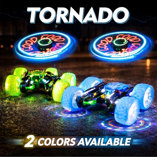 Remote Control Car for Kids, 360° Rotating Stunt Car, Double-Sided Driving, 2.4GHz RC Car, Rechargeable All-Terrain Toy, LED Glowing Wheels with Projection, for Boys & Girls Ages 4-8 - color: Blue