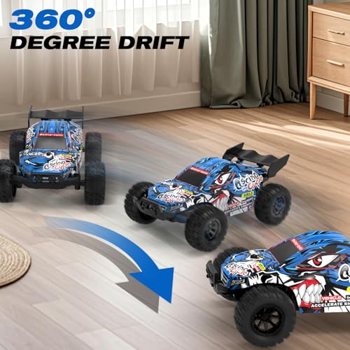 1:32 High Speed 25 KM/H(Peak) Monster Remote Control Car with LED Lights, Speed/Steering Adjustable Drift rc Car with Rechargeable Battery, 360° Rotation - Boys Toys Gifts for Christmas Birthdays - color: Rc Monster Car-blue