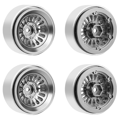 CNC 1.3" Beadlock Wheel Rim for SCX24 1/24 TRX4M Ascent18 1/18 RC Crawler Aluminium Upgrade Part (Gray) - color: Gray