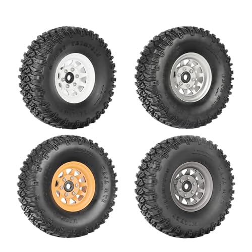 4PCS 1.55 Inch Aluminum Alloy Beadlock Wheel Rim Tyre and 95mm Rubber Tires Set for 1/10 RC Rock Crawler Car Upgrade Parts for Tamiya Axial AX90069 D90 TF2 CC01 LC70(10Holes-Yellow) - color: 10holes-yellow