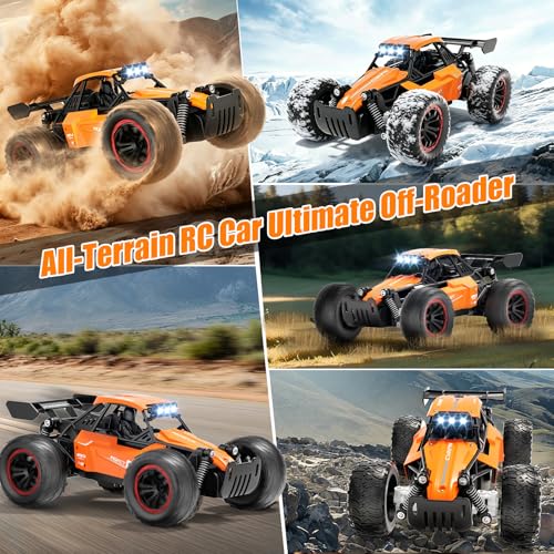 Jiakora RC Monster Truck with Sturdy Metal Body, High Speed Off-Road RC Crawler with Bright LED Headlights, All-Terrain Racing RC Car Toys, Christmas Birthday Gifts for 6-12 Year Old Boys Girls Kids - color: Orange