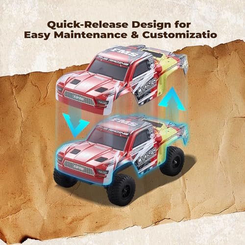 FMS FSC24 Chaser 1/24 RC Car 4X4 Off-Road High-Speed Short-Course Truck, 2 Speed Transmission, Brushless-Ready and 30-Minute Runtime,2.4GHz Electric Vehicle Toys Gifts for Adults (Purple) - color: Purple