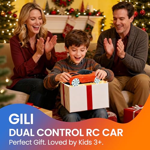 GILI RC Super Car, 2.4GHz Stunt Car with LED Lights & Water Spray Effect | Dual Mode Gesture & Remote | 360° Drift | Rechargeable | Easy Drive | RC Toy Boys Girls 6-12 | Birthday Christmas Gift Kids - color: Orange