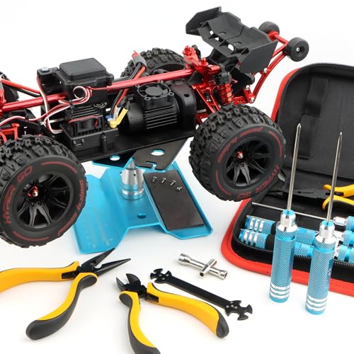 12 Pieces RC Car Repair Tool Kit with Hex Phillips Flat Screwdrivers, Pliers, Spanners, Wrenches–Hobby Tool Set Compatible with RC Car Drone Helicopter Airplane Boat Multirotor Models(Blue) - color: Blue
