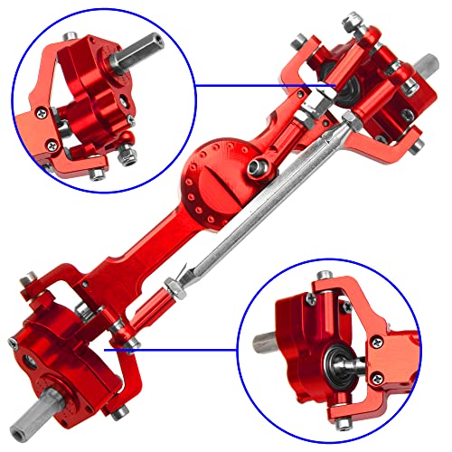 Aluminum Alloy Front Rear Portal Axle Upgrade Part Compatible with MN Model MN99S MN98 D90 D91 D99 D99S MN90 1/12 RC Car (Red) - color: Red