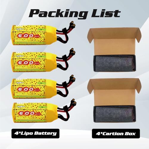 CNHL Pizza Series 600mAh 4S Lipo Battery 14.8V 120C with XT30 Plug for RC Car Truck Cinewhoop Boat Drone RC Airplane Quadcopter(4 Packs)