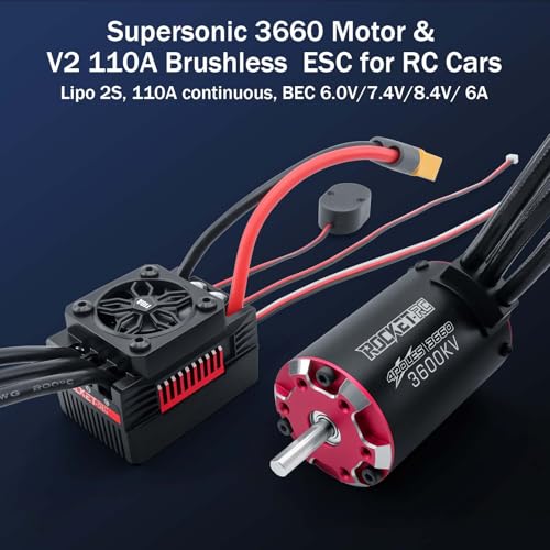 Supersonic 3660 &110A Brushless Motor and ESC Combo Shaft 3.175mm 2S Lipo Applicable to 1/10 Short Course Trucks Monster(4250kv 110A) - style: SUP3660 Motor 4250kv +110A V2