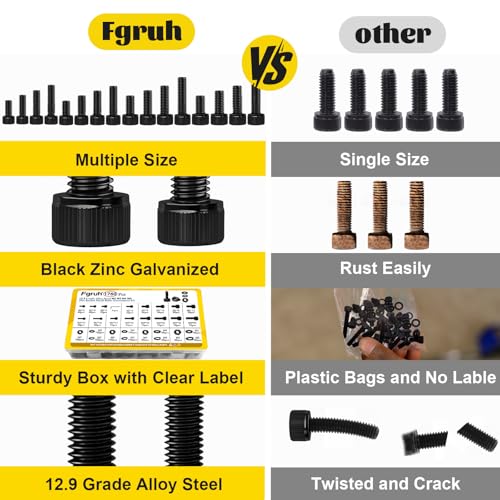 1760PCS Metric Screw Assortment Kit,M2 M3 M4 M5 Screws Set, Hex Socket Head Cap Bolts Nuts and Washers Kit for 3D Printing DIY, Grade 12.9 Alloy Steel, Black Zinc Plated - size: M2M3M4M5 1760pcs