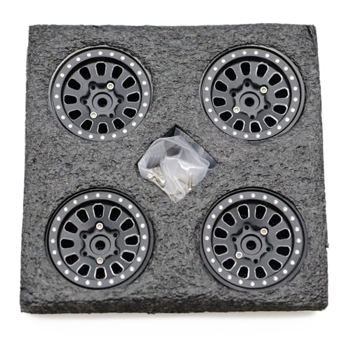1.3” Brass Beadlock Wheels, -5.40mm Offset CNC 7 mm Hex Rims for 1/18 1/24 RC Crawler TRX4M, Axial SCX24 AX24, Redcat Ascent-18, FMS FCX24, 4 pcs, Matte Black - color: Matte-black