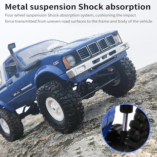 RC Truck 1/16 RC Rock Crawler, WPL C24 4x4 RC Pickup Truck, 2.4GHz Remote Control Car, All Terrain Off Road RC Climbing Car with Headlights and 2 Batteries for Adults (Blue) - color: Blue