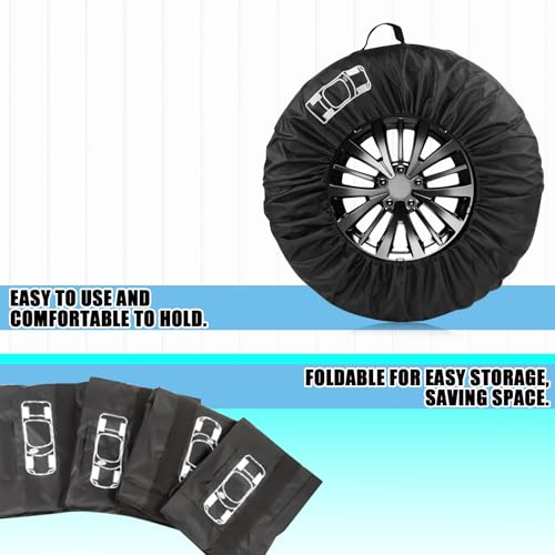 Car Spare Tire Cover, 210T Oxford Cloth Sun Dustproof Spare Tire Storage Bag, Wheel Protector with Side Tool Pouch, Adjustable Drawstring Universal 19"-23" Diameters Tire for Most Cars (Black #L) - size: Black #L