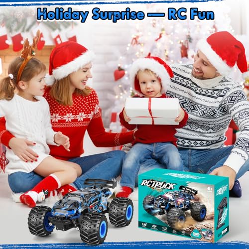 Remote Control Car, Rechargeable 1:18 Rc Cars, All-Terrain RC Truck | Remote Control Truck for Boys 4-7 8-12 with LED Light, 20KM/H, 2WD, 2.4GHz, Sturdy PVC Shell, Beginner-Blue - color: Blue