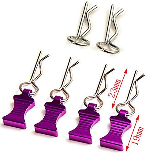 MOHERO Metal RC Body Clips Pins with Pull Tabs for 1/10 Axial SCX10 RC Model Crawler Car Pack of 6 (Purple) - color: Purple
