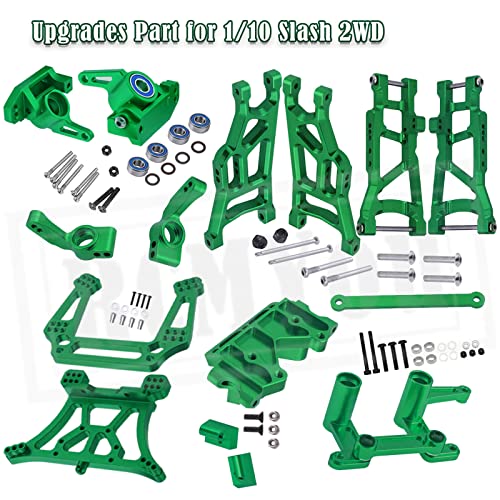 Upgrades Part for 1/10 Slash 2WD,Aluminum Front Rear Suspension Arm,Shock Tower,Caster Block,Steering Blocks,Rear Stub Axle Carriers,Steering Block,Front Bulkhead Upgrades Set,Green - color: Green for Upgrades