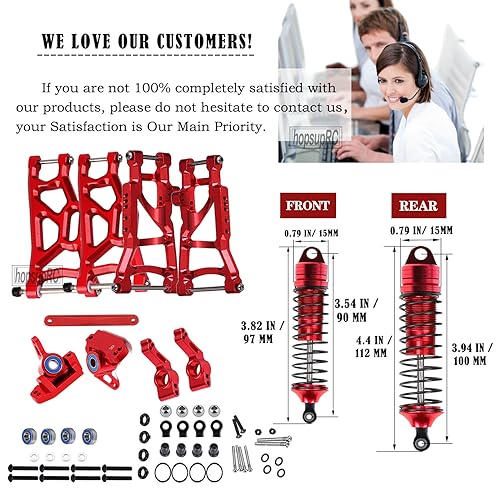 Front Rear Assembled Full Metal Shocks Upgrades Part for 1/10 Rustler/Stampede VXL 2WD,Alloy Suspension A Arm,Aluminum Caster Block & Steering Blocks & Rear Stub Axle Carriers,Red - color: Navy Blue(Shock-arm-set3)