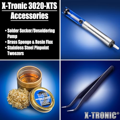 The Original X-Tronic 3020-XTS • 75W Soldering Iron Station Kit • 2 Helping Hands • 5 Extra Tips • Roll of Solder • Brass Sponge & Flux • Tweezers • Solder Sucker • °C/°F Toggle & Sleep Features! - style: Classic Style - 5 Extra Tips Plus Accessories