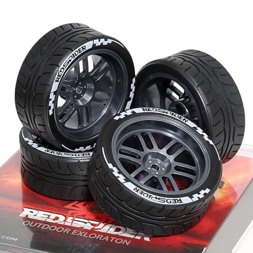 1/10 On Road Tires and Aluminum Wheels 12mm Hex RC Rally Racing Tyres OD 2.56" for Tamiya TT01 TT02 XV01 TA06 A959 PTG2 HPI KYOSHO PTG2 Traxxas 1:10 Street Touring Drift Car (Titanium) - color: Titanium
